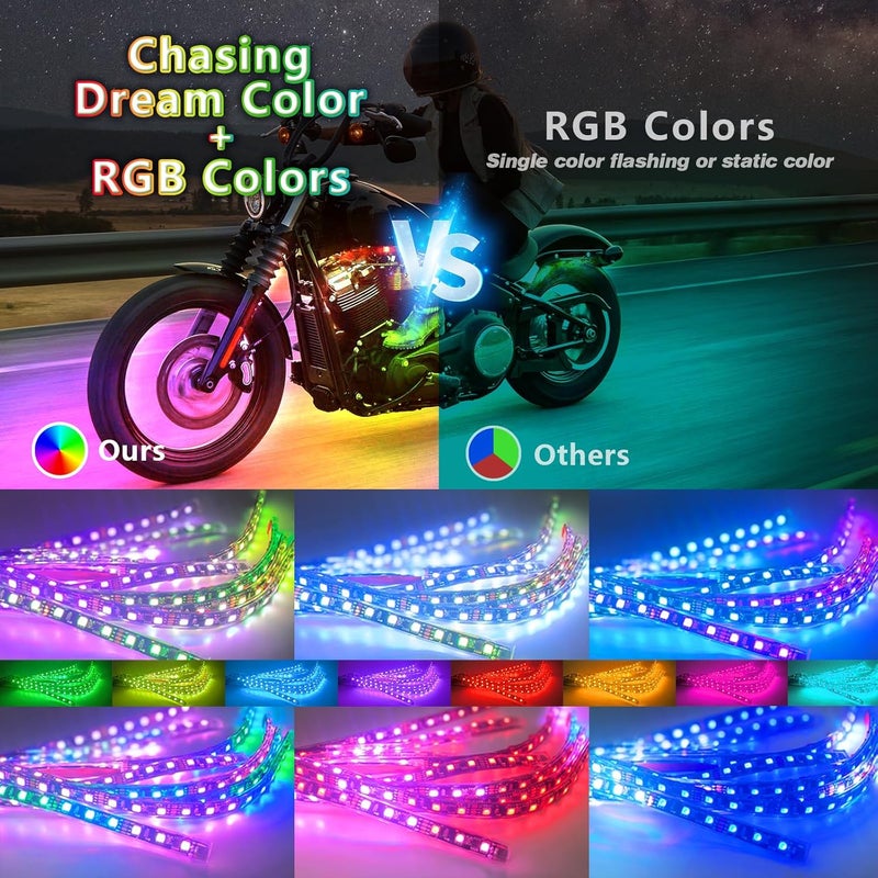 ZONECONA 16PCS Chasing Effect Motorcycle RGB LED Lights Kit with APP/RF Remote Brake Turn Signal, Motorcycle LED Underglow Light Magic Strips kit Multi Color Underbody 12v Waterproof for Harley Honda - Image 3